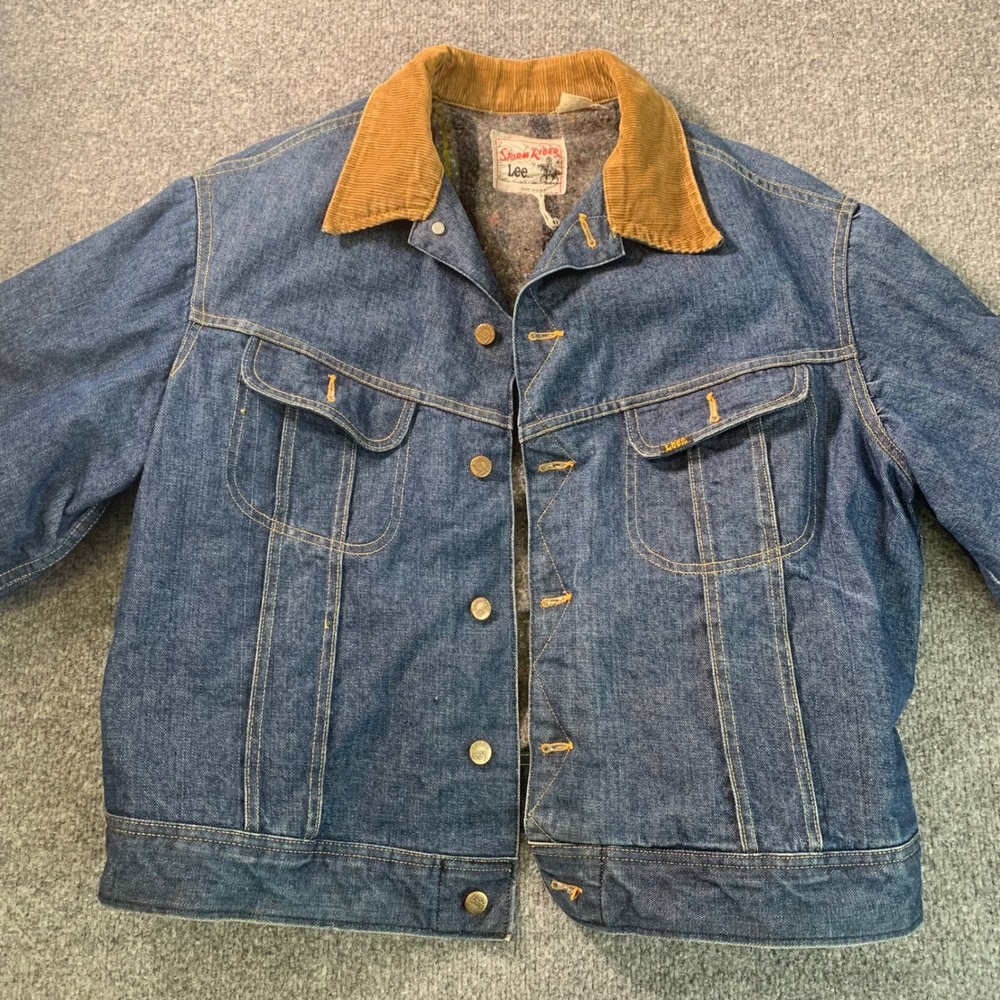 Vintage Lee Storm Rider Denim Jacket Blanket Lined Corduroy Collar USA Made 46
